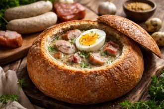 Żurek w chlebie z jajkiem.